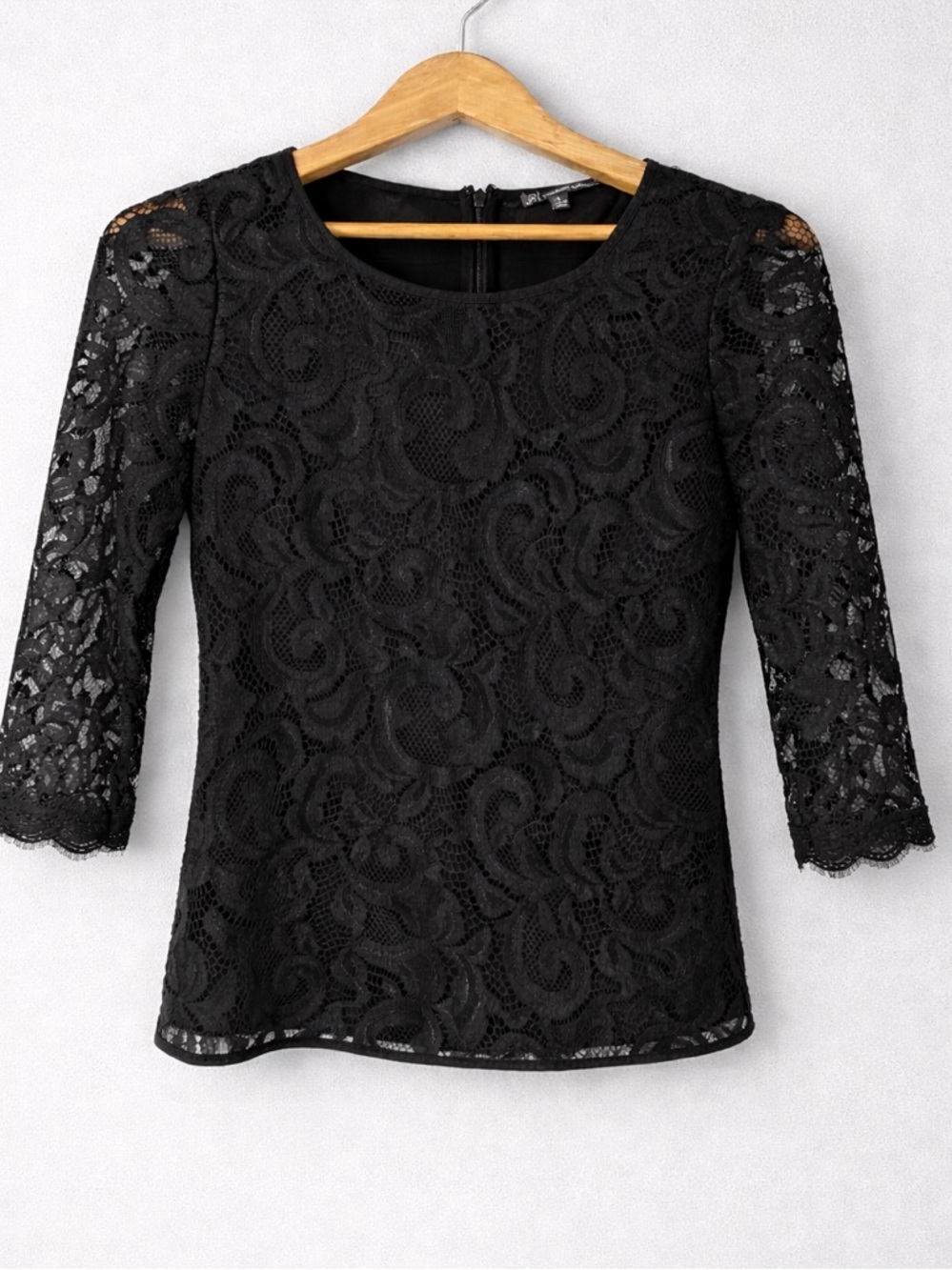 Adrianna Papell Black Lace Top Women’s Small Sheer 3/4 Sleeve Elegant Blouse